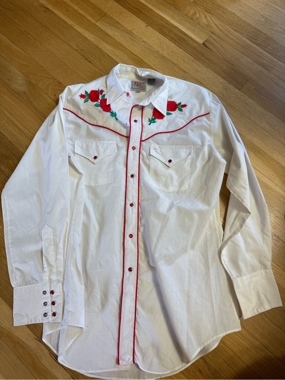 Diamond Supply Co. White Western Shirt with Red Rose Embroidery